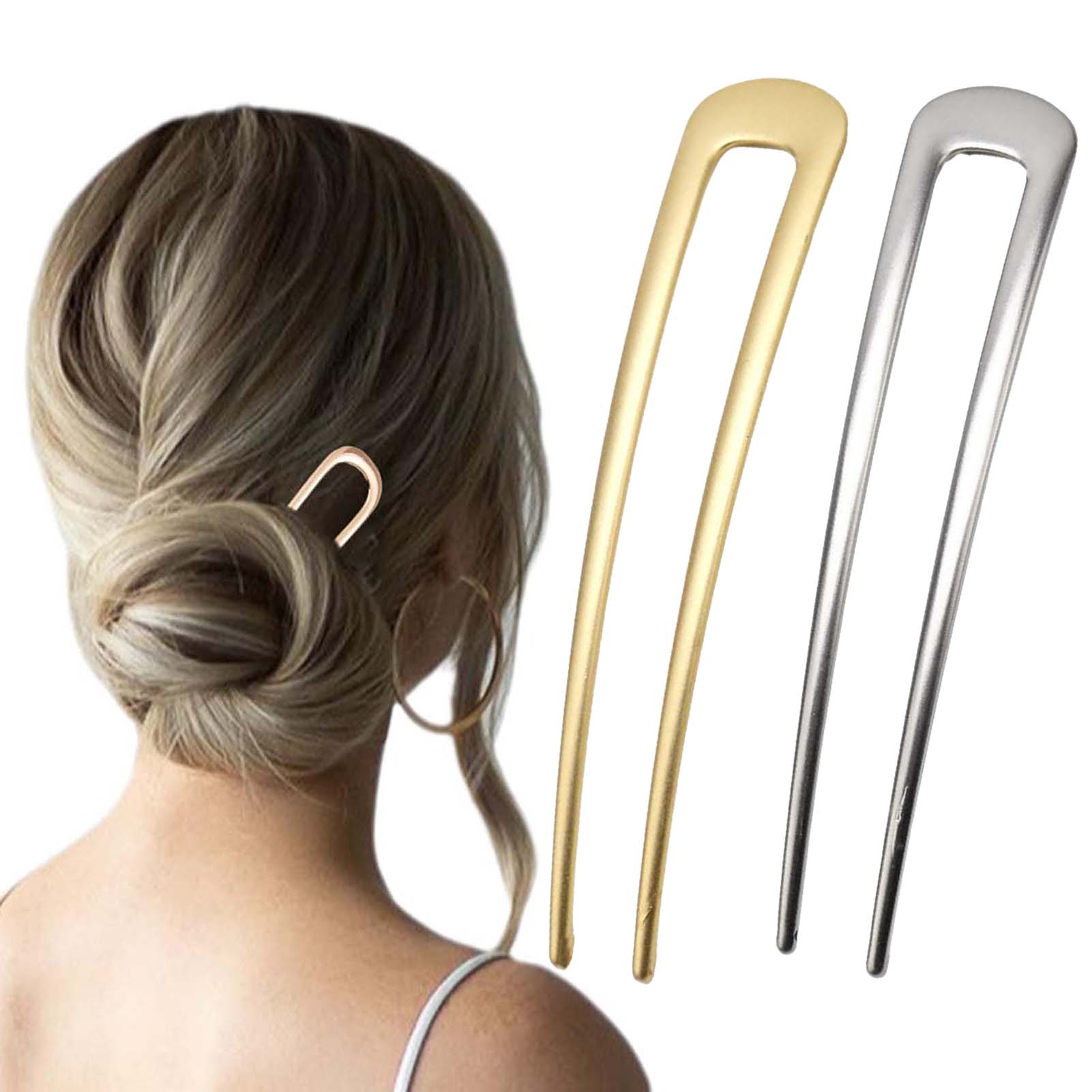 Hair Care Tools - フランス製U字型ヘアピン ヴィンテージメタルヘアフォークスティック 女性用 厚い髪用スタイリングアクセサリー ゴールドシルバーカラー バンツール