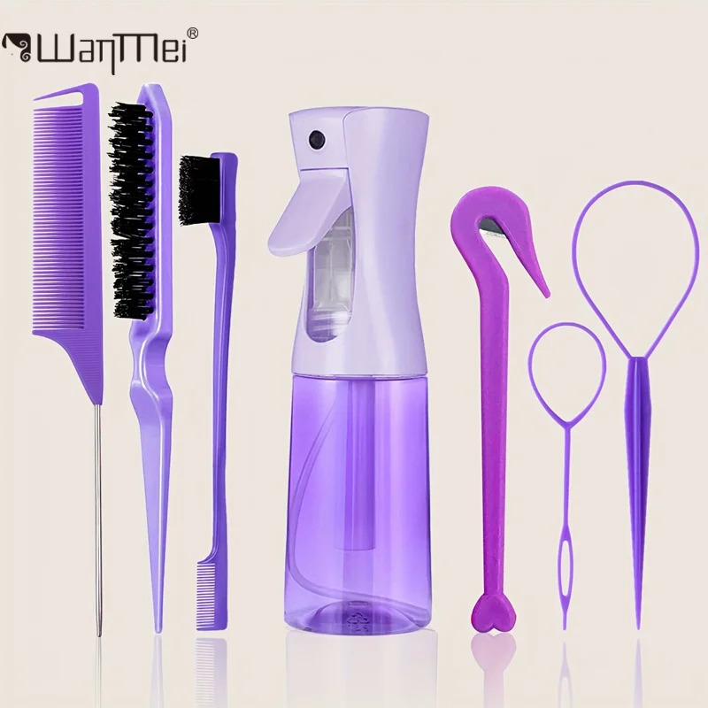 Hair Care Kit - 7点セット プロ用ヘアスタイリングキットツール ヘアブラシ、スプレーボトル、ラットテールコーム、ヘアブレイドループ、スタイリングアクセサリー付き