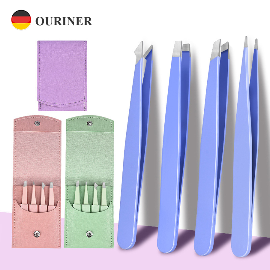 Hair Care Tools - 4 個眉毛ピンセット脱毛ステンレス鋼まつげクリッププロフェッショナルまつげピンセットセット眉毛鉗子先端メイクツール