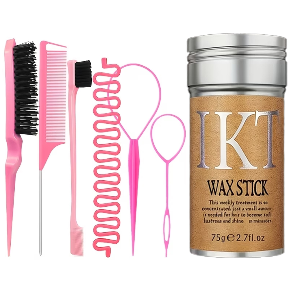 Hair Care Tools - 7点ヘアスタイリングケアセット（ヘアワックス、コーム、ブレイドツール、フィッシュテールメーカー付き）簡単ヘア管理と飛び散り毛コントロールに