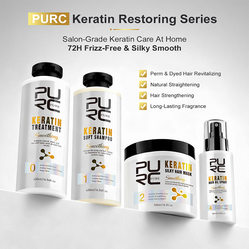 Keratin Treatment Set - PURC ケラチントリートメント ヘアケアセット ストレートニングシャンプー ヘアマスク スムージング