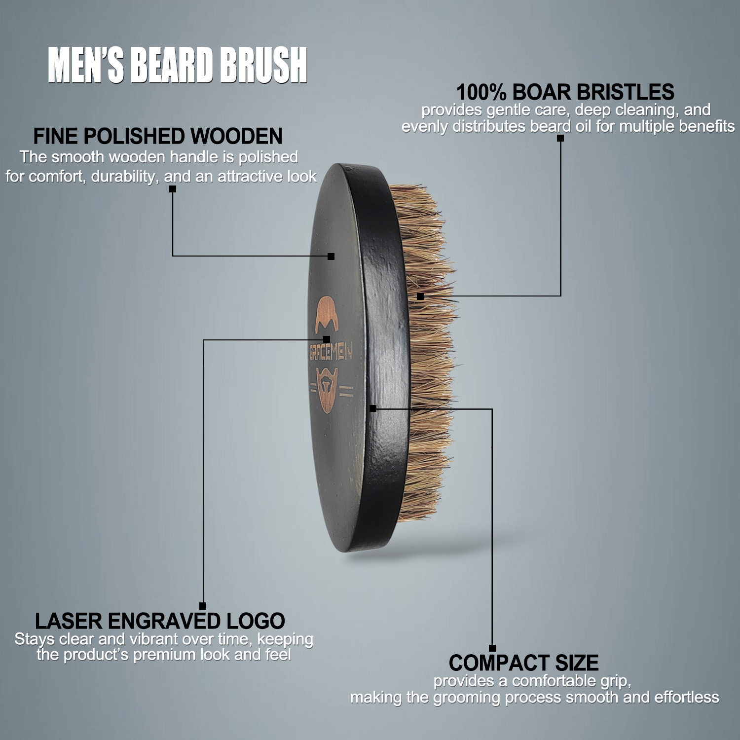 グレイスメン ヒゲブラシ - 天然木/竹製ハンドル メンズフ - Hair Care For Men のレビューと価格